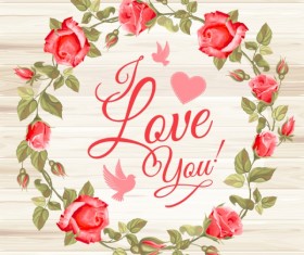 Rose garland with wooden background vector