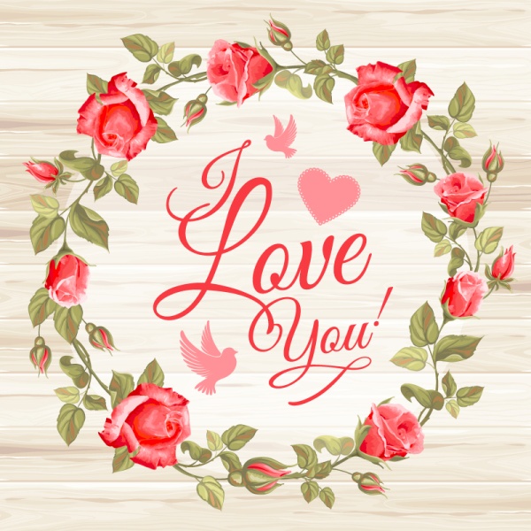 Rose garland with wooden background vector