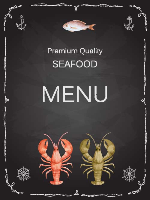 Seafood menu black style vector