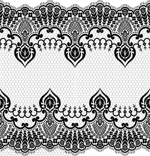 Seamless black lace borders vectors 01