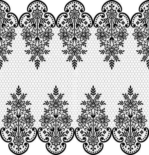 Seamless black lace borders vectors 02