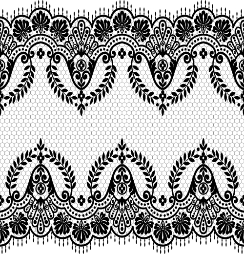 Seamless black lace borders vectors 04