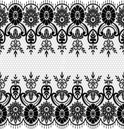 Seamless black lace borders vectors 05