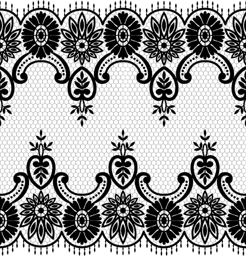 Seamless black lace borders vectors 06