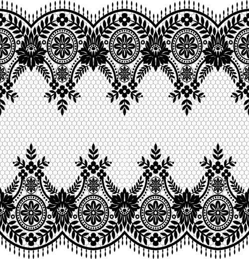 Seamless black lace borders vectors 08