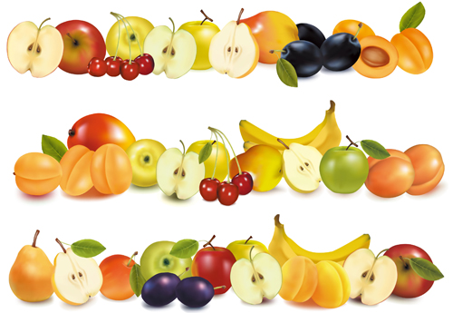 Shiny fruits design vector background 01