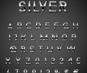 Silver alphabet with numbers and symool vector
