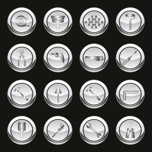 Silver tools icons vector set