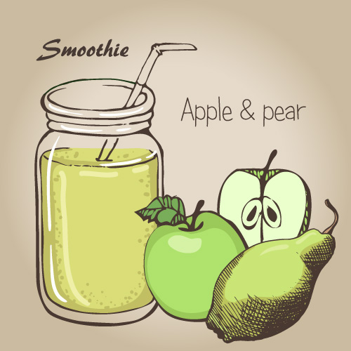 Smoothie fruits drink vector sketch material 02