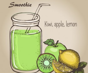 Smoothie fruits drink vector sketch material 04