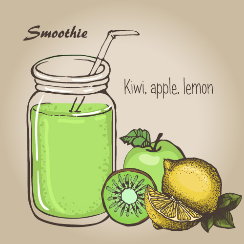Smoothie fruits drink vector sketch material 04