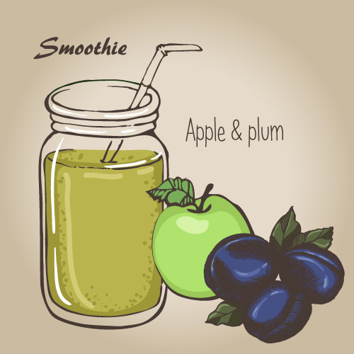 Smoothie fruits drink vector sketch material 06