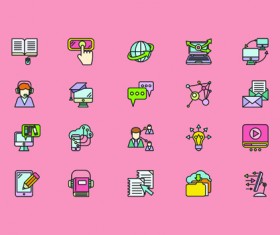 Social cute mini icons vector set 05