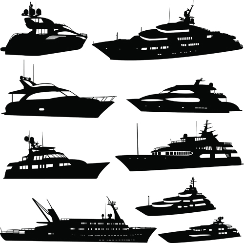 Steamship with yacht silhouette vector