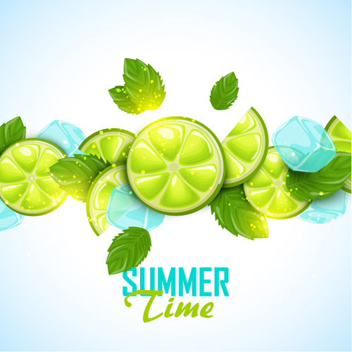Summer fruits art background vector set 04