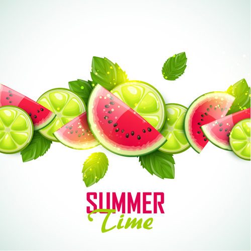 Summer fruits art background vector set 05