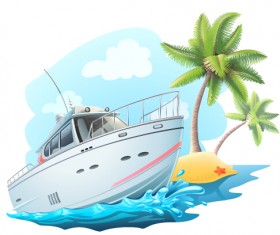 Summer holiday yacht with sea vector background