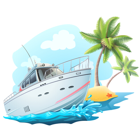 Summer holiday yacht with sea vector background