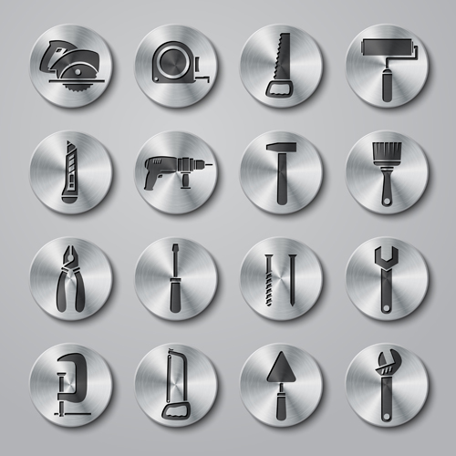 Tools metal icons button vector