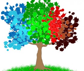 Tree with watercolor drawn vector material