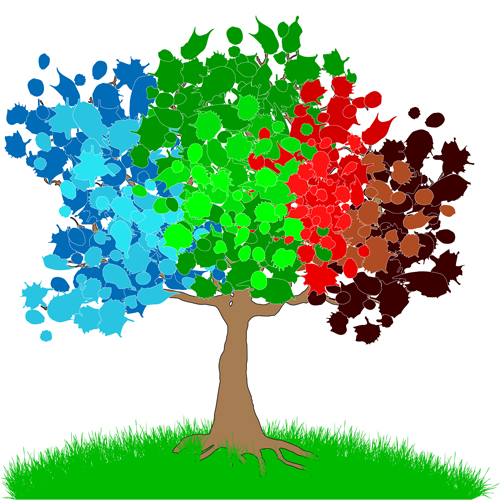 Tree with watercolor drawn vector material