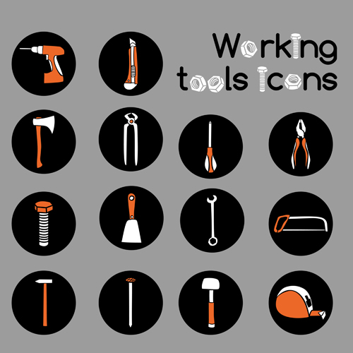 Vector working tools icons material 01