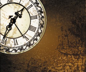 Vintage clock grunge background vector 01
