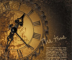 Vintage clock grunge background vector 02