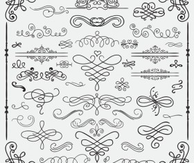 Vintage hand drawn swirls ornaments with corner vector 01