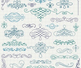 Vintage hand drawn swirls ornaments with corner vector 02