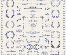Vintage hand drawn swirls ornaments with corner vector 03