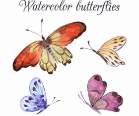Watercolor butterflies design background vector 03