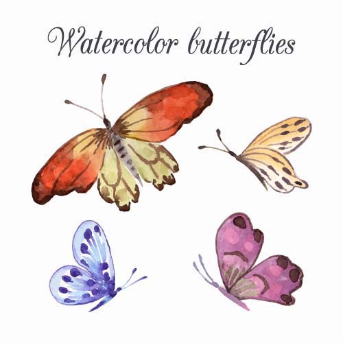 Watercolor butterflies design background vector 03