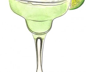 Watercolor doodle margarita cocktail
