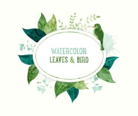 Watercolor leaves with bird vector background