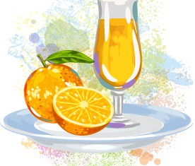 Watercolor orange with juice vector