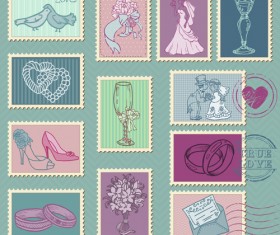 Wedding with love postage stamps vintage vector 01