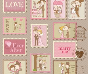 Wedding with love postage stamps vintage vector 02