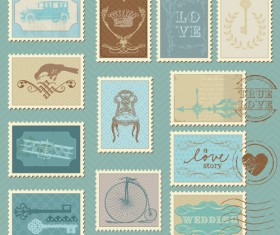 Wedding with love postage stamps vintage vector 03