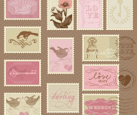 Wedding with love postage stamps vintage vector 04