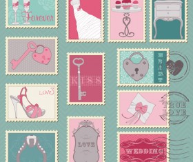 Wedding with love postage stamps vintage vector 05