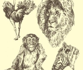 Wild animals hand drawing vectors set 02