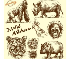 Wild animals hand drawing vectors set 06