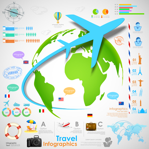 World airlines travel Infographics vector template 01