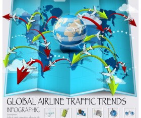 World airlines travel Infographics vector template 03