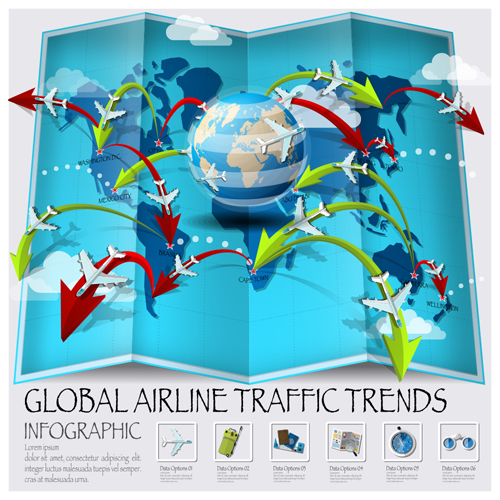 World airlines travel Infographics vector template 03