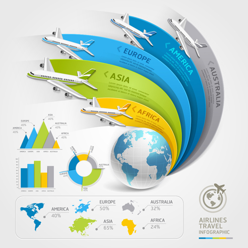World airlines travel Infographics vector template 04