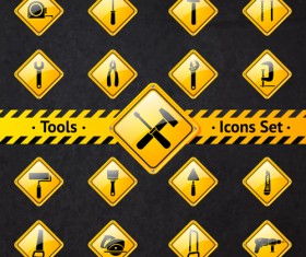 Yellow shining tools icons vector
