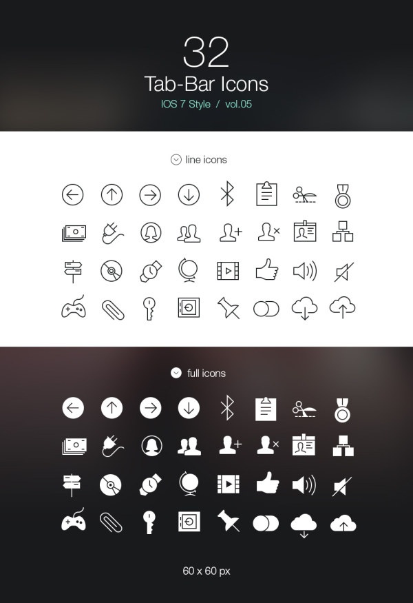 32 Kind tab-bar IOS7 styles icons