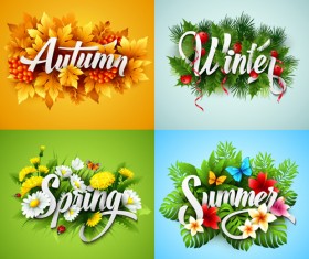 4 seasons beautiful flower labels vector 01
